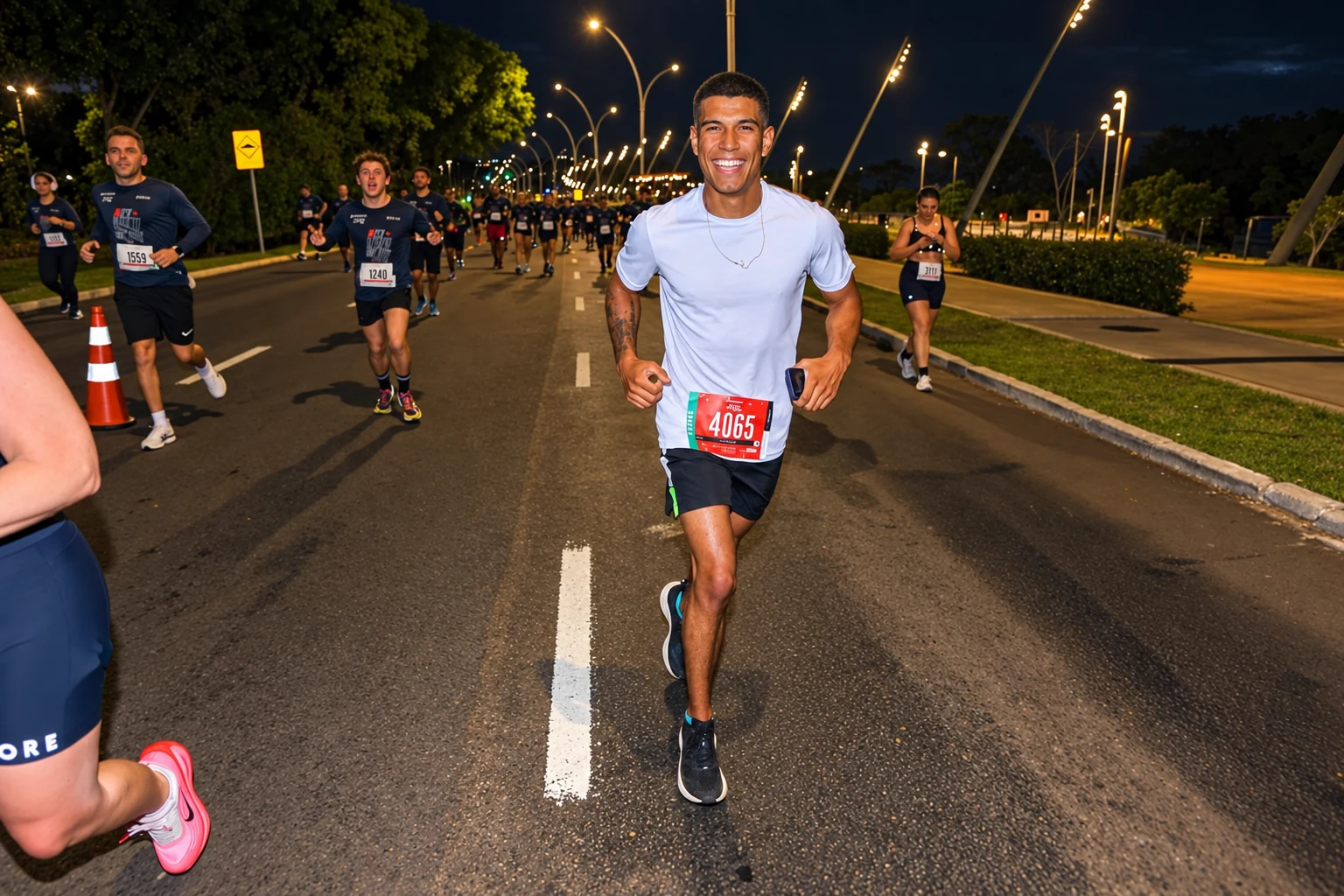Flávio Barbosa correndo em uma prova noturna.